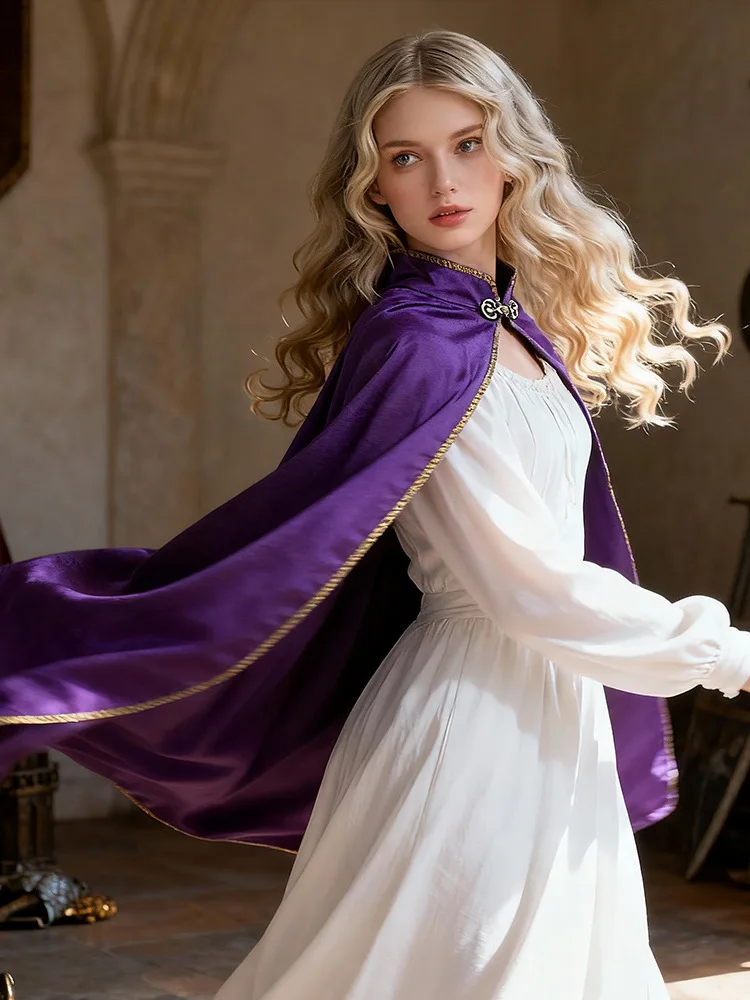 

New Medieval Velvet Cloak Vintage Gold Trimmed loween Stage Performance Costume Renaissance Era Women's Ethnic Faion