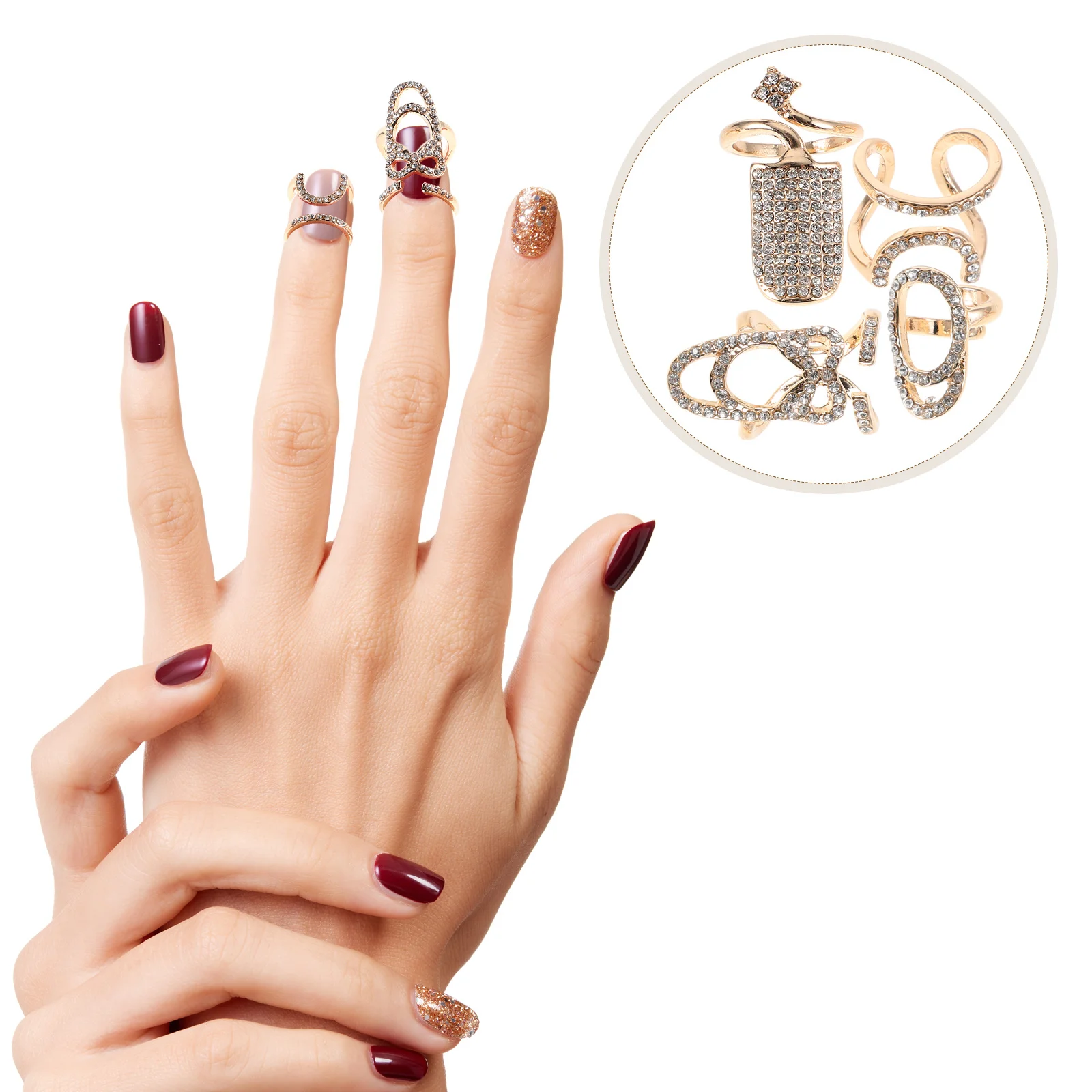 

4Pcs Alloy Geometric Nail Cover Rings Adjustable Fingernail Art Jewelry for Manicure Decorative Tip Charms Elegant Finger