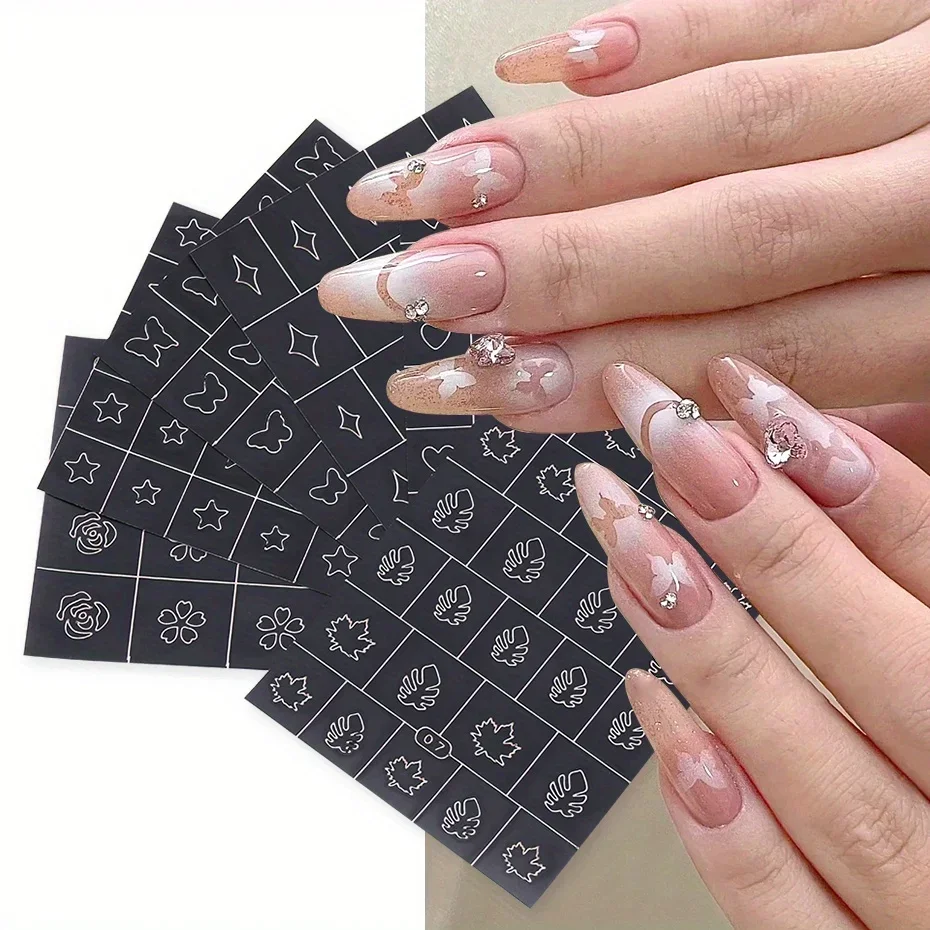 

6 шт., трафареты для ногтей, наклейки, бабочка, звезда, сердце, цветы, шаблон для печати, инструменты, наклейки, французский руководство, маникюрная фольга «сделай сам»