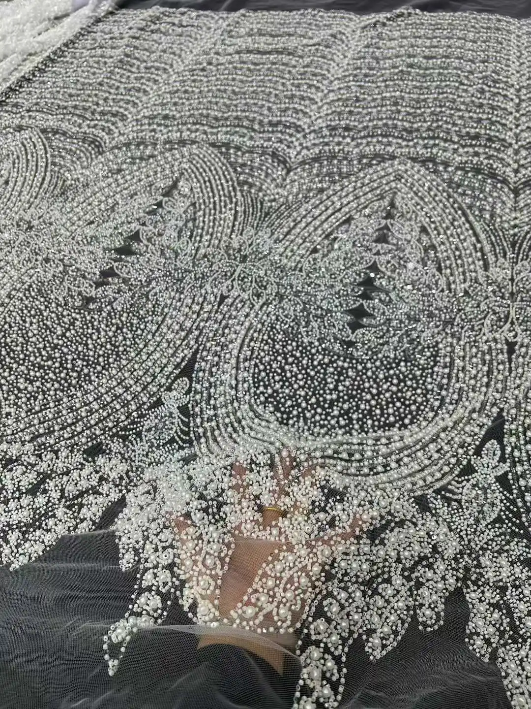 

African Lace Fabric Sequins Beaded Embroidery Groom Nigerian High Quality French Heavy Lace Fabric For Bridal Wedding Party