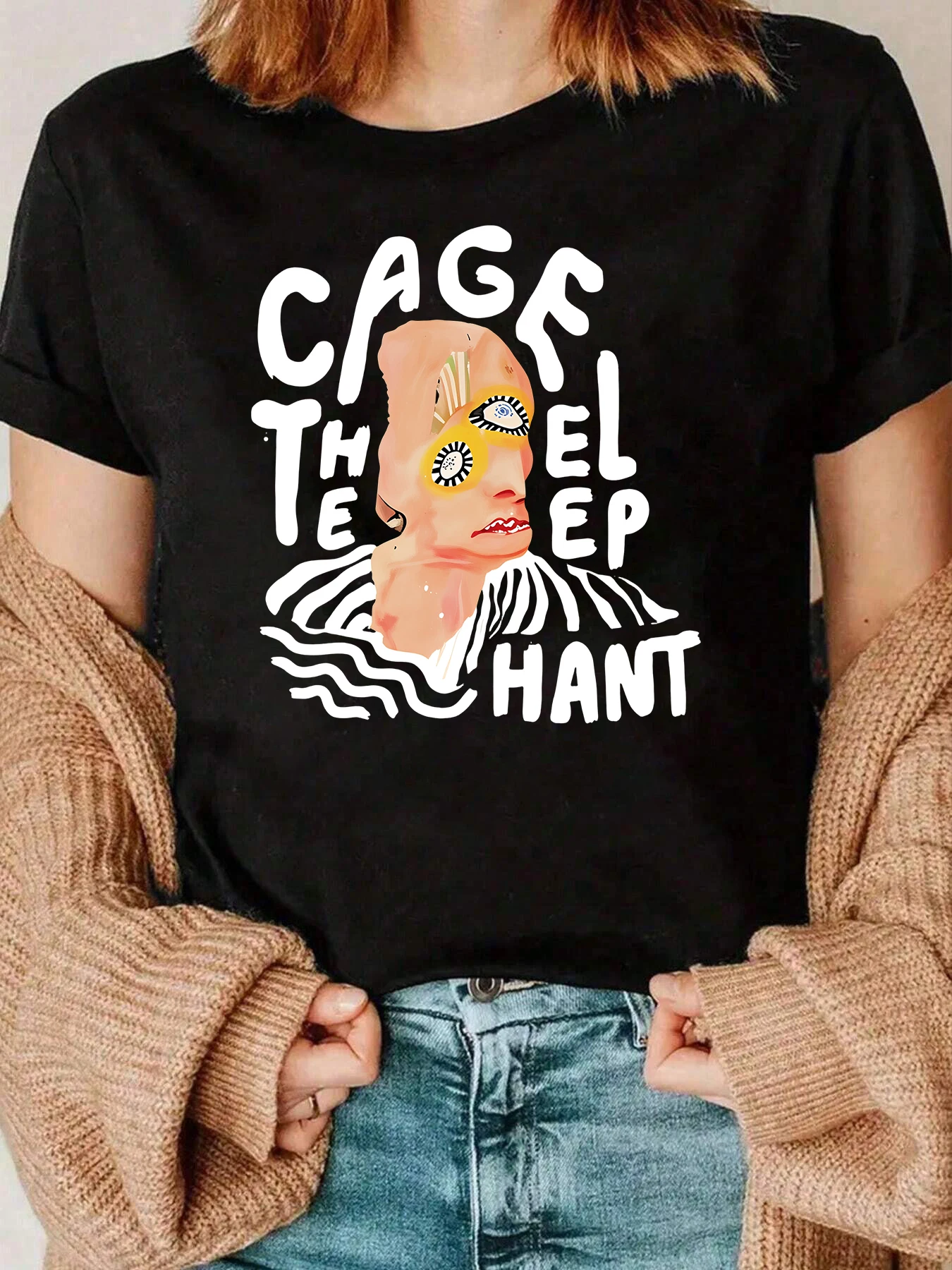 Cage The El Teep Chant Camiseta gráfica Ropa casual Mujer 220g