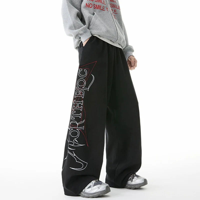 LUZHEN التطريز إلكتروني نمط فضفاض مستقيم الرياضة Sweatpants الرجال 2025 جديد جودة عالية مرونة الخصر سراويل تقليدية JY4437