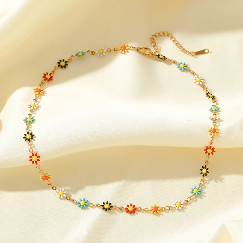 EILIECK 316L Edelstahl Buntes Gänseblümchen-Blumen Halsketten- und Armband-Set für Frauen Trendige Halskette Wasserdichter Schmuck Geschenk – Detail 13