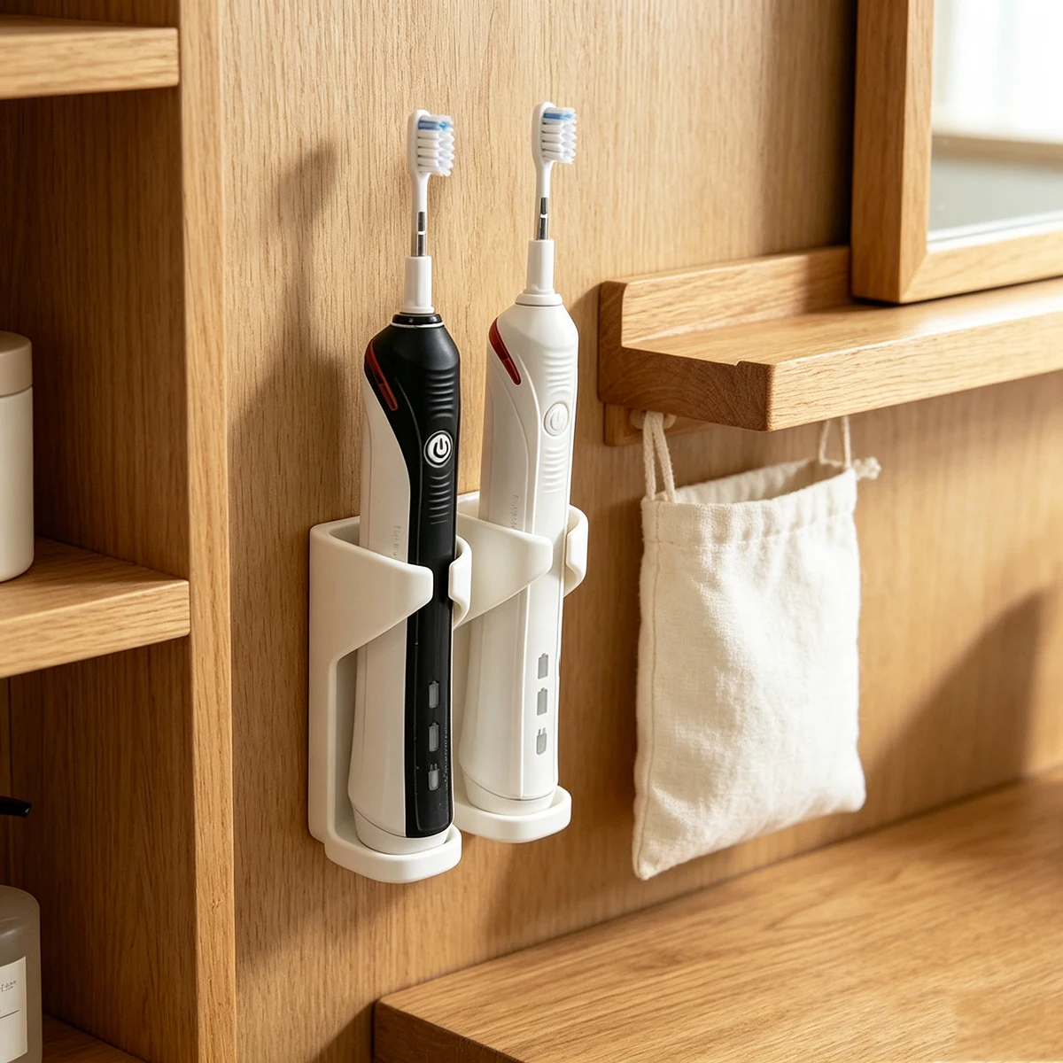 2Pcs No-Drill Electric Toothbrush Wall Mount Holder Set, 1 Bathroom Electric Toothbrush Holder + 1 Roll of Strong Traceless Pvc Double-Sided Tape, Easy to Install Without Damaging the Wall, Traceless Adhesive Toothbrush Storage Rack, Wall Toothbrush Hanger, Bathroom Holder, Simple Style White Toothbrush Storage Base, Suitable for Electric Toothbrushes, Regular Toothbrushes, and Versatile for Multiple Settings