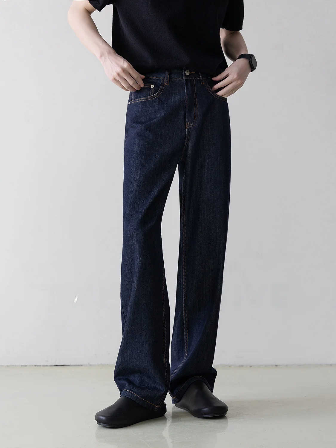 

Men's Straight Leg Deep Blue Jeans mid Waist Casual Long Pants Summer 2026 Wide Leg Denim Trousers Youth Cotton Polyester Lyo...