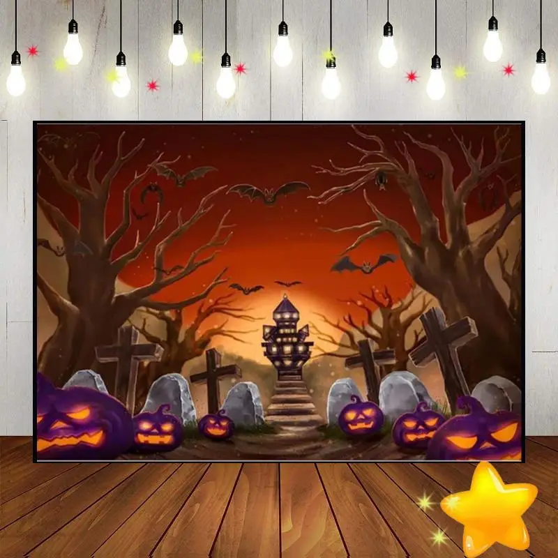 Halloween Gloomy Woods Graveyard Background Custom Birthday Backdrop Spooky Baby Shower Full Moon Decoration Ancient Trees Photo