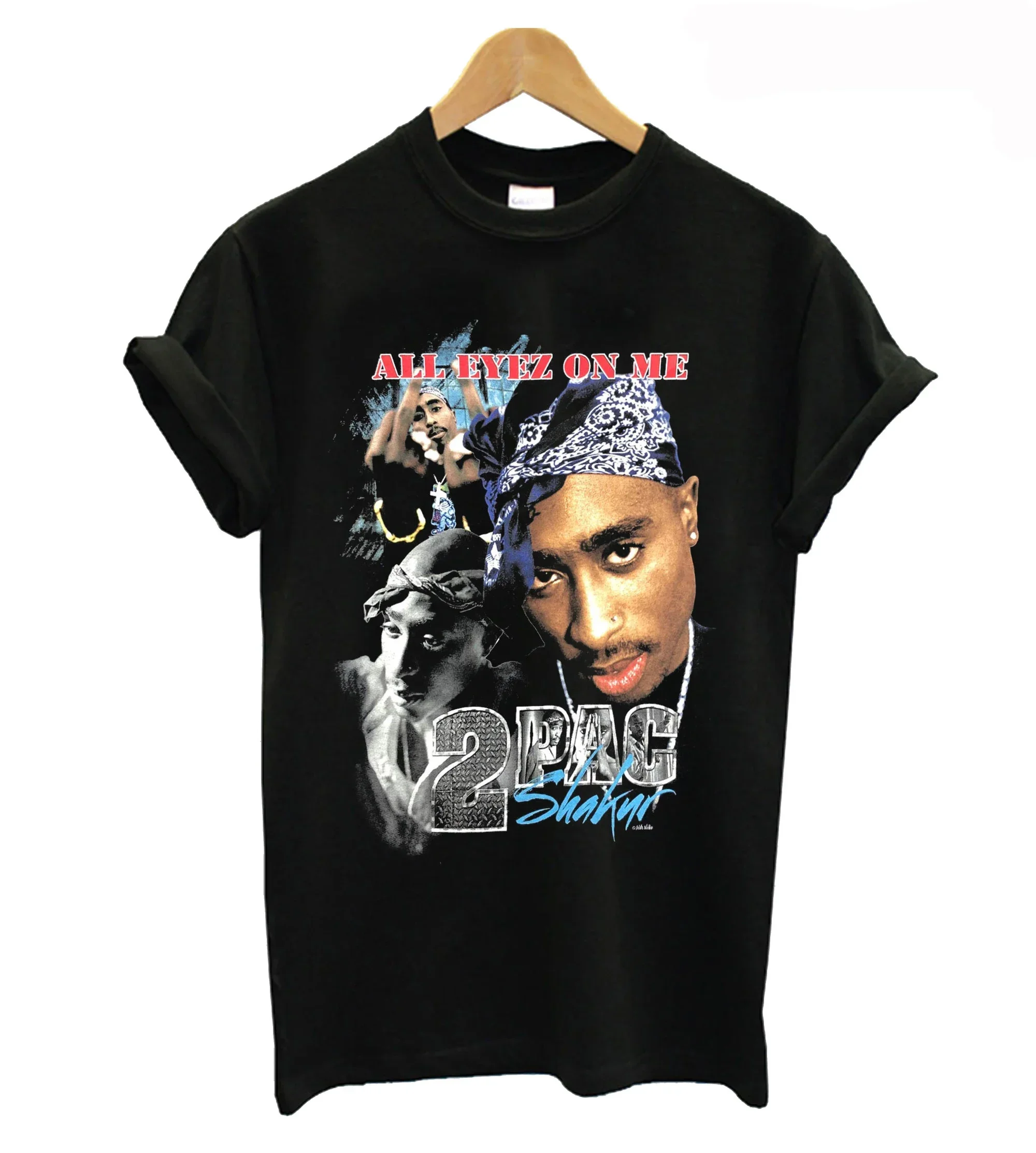 All eyez on me-男性用ラッパーTシャツ,綿100%,ラウンドネック,半袖,カジュアル,夏,サイズS-3XL, 2パック