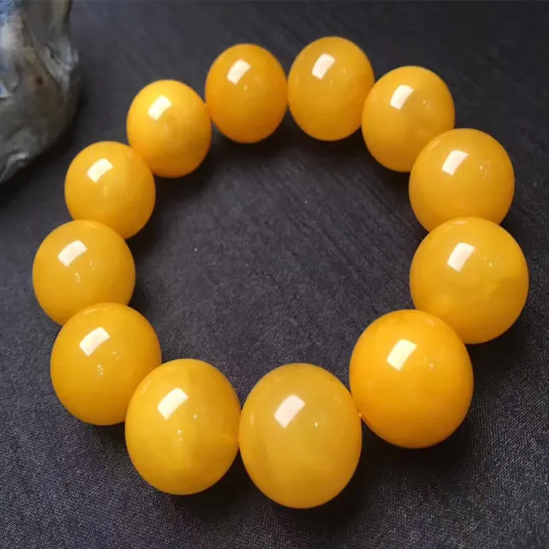 Chicken oil single-loop with round Buddhist beads, yellow amber bracelet for men and women