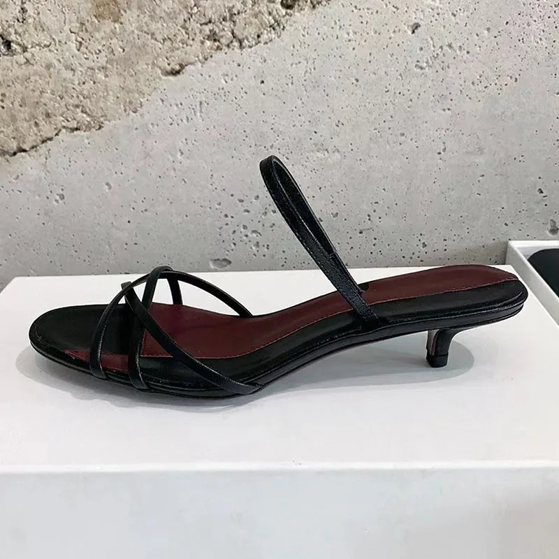 مثير هريرة الكعوب الصنادل النساء جلد طبيعي الكاحل حزام أحذية الحفلات امرأة مختلط الألوان ضيق النطاق شبشب صيفي امرأة #3