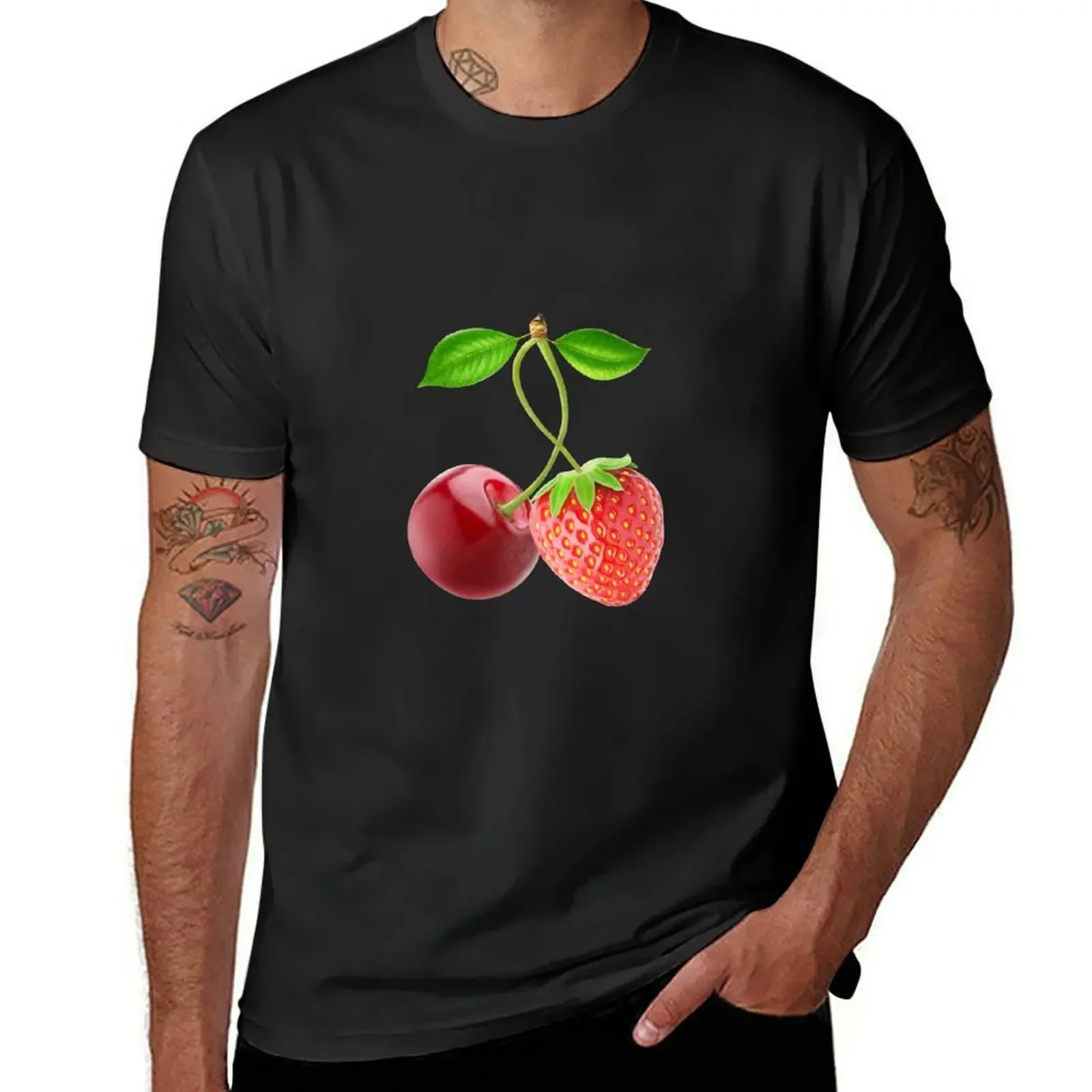 

Cherry and strawberry together T-Shirt sports fans graphics anime figures mens vintage t shirts