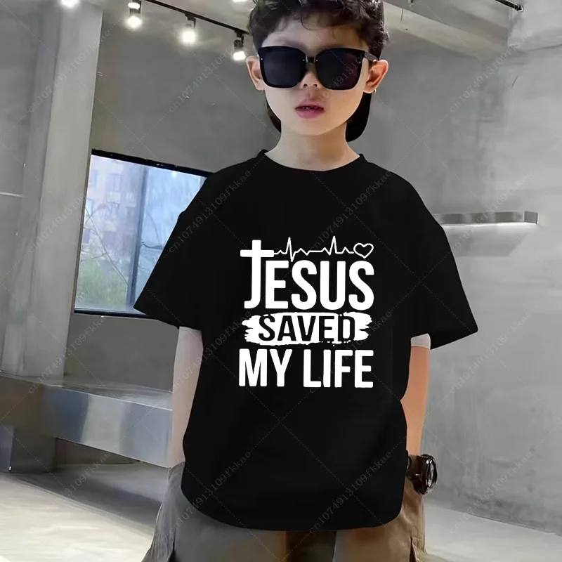 Cartoon Kids T-shirt JESUS Letter Print Short Sleeve Casual Tops Tee Kids Summer Boys Girls Clothes Teenager Fashion Summer Tees