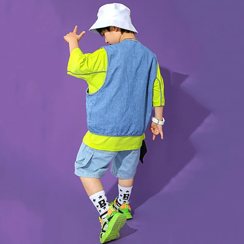 Disfraz de baile callejero para niñas, trajes de Hip Hop, ropa de escenario para niños, ropa de baile Hip Hop, chaleco vaquero, pantalones cortos, 2021