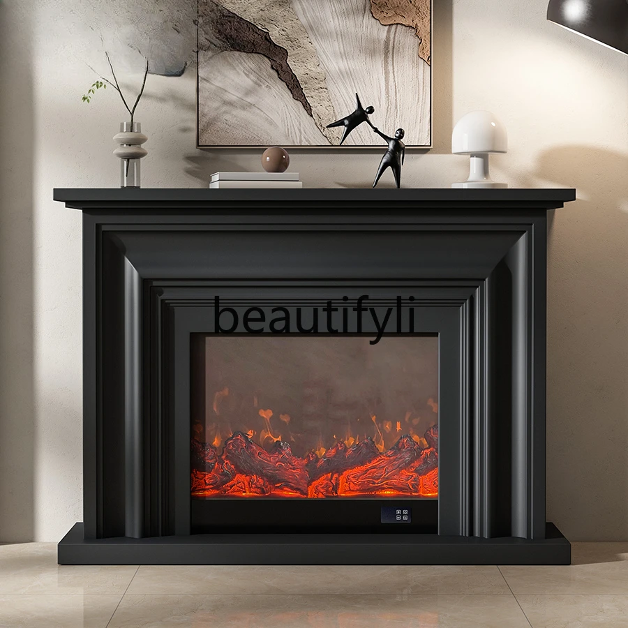 Italian minimalist black electronic heating simulation flame fireplace modern minimalist living room wall decorative cabinet