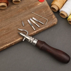 Kraball Leather Craft Herramientas de trabajo de costura Kit de reparación Conjunto de reparación con pilas enceradas Groover Awl para profesionales para principiantes 10 mejores kit de cuero de ventas - №5