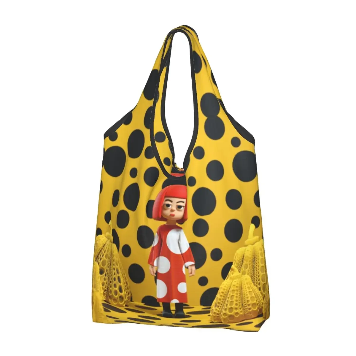 Custom Yayoi Kusama Polka Grocery Tote Shopping Bag Women Kawaii Pumpkin Shoulder Shopper Bag Big Capacity Handbag