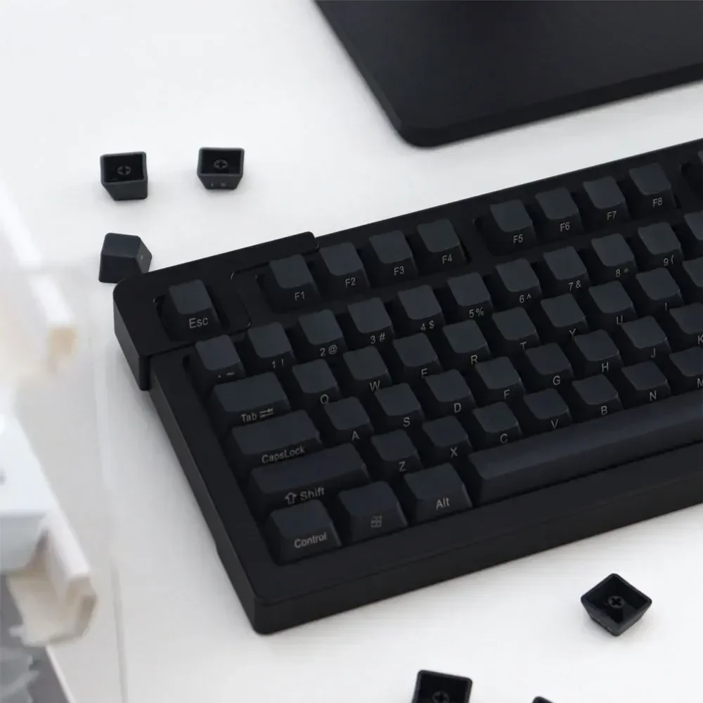 

108 Keys Keycaps Black carbon Themes Side-Word OEM Height PBT Thermal Sublimation For 61 68 75 87 104 108 Mechanical Keyboard