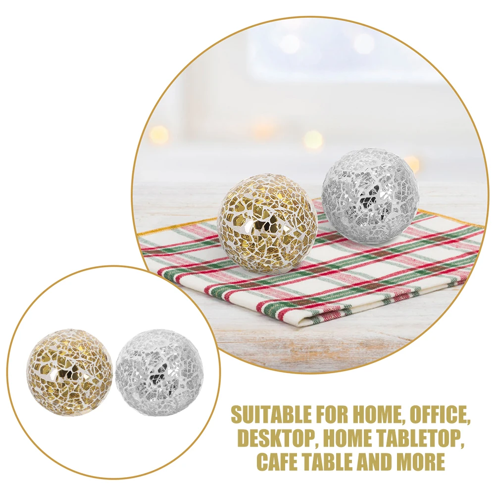 

2pcs 31 Inch Mosaic Ball Home Decor Glass Sphere Tabletop Ornament Accessories Golden Silver DIY Decor