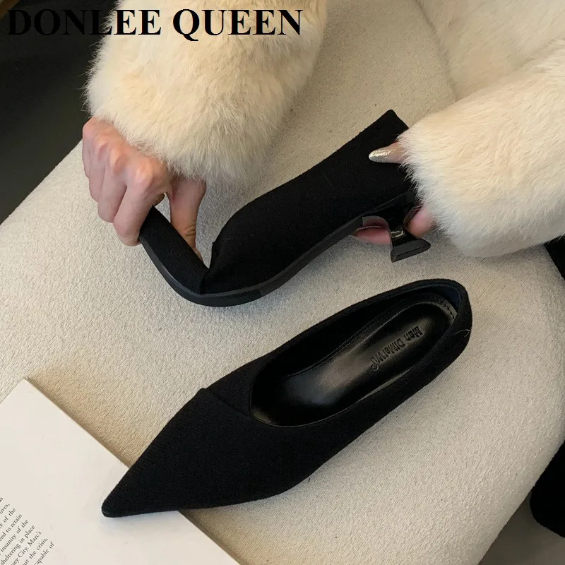 Female Med Heels Woman 2024 New Autumn Pointed Toe Pumps Women\'s Shoes Office Ladies Dress Pumps Shoes Party Wedding Shoes Mujer