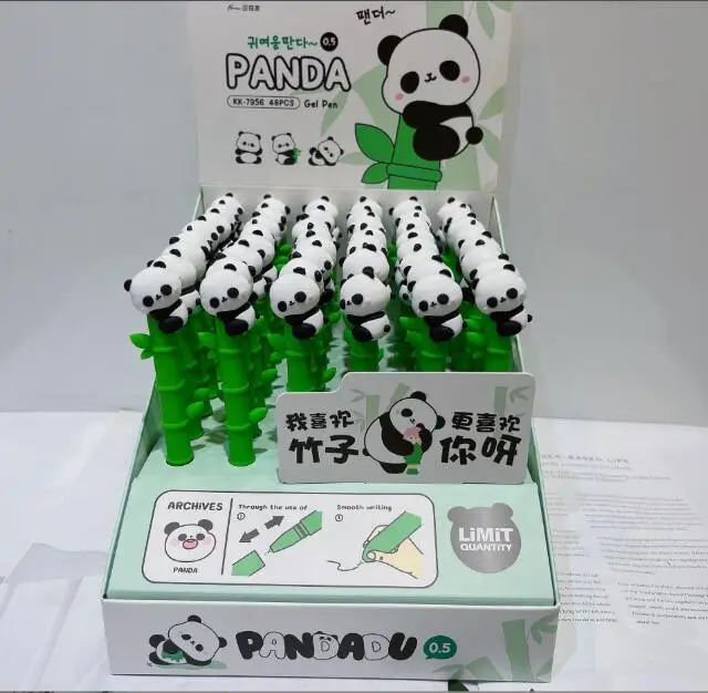 

48 pcs/lot Creative Panda Gel Pens For Writing Cute Bamboo 0.5mm Black Ink Neutral Pens Office School Supplies Kids Gift