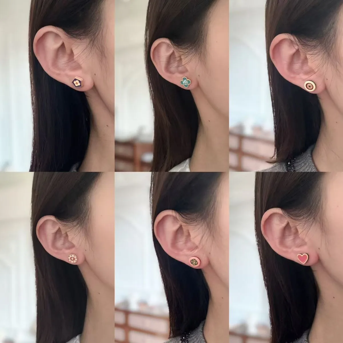 925 Silver Needle Retro Auspicious Patterns Stud Earrings for Women Traditional Geometric Design Small Exquisite Colorul Jewelry