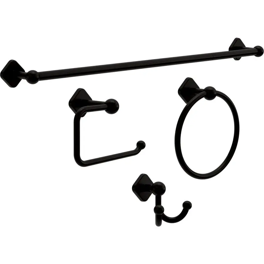 

Gainesville 4Piece Bathroom Set Matte Black 18 6 Towel Rack, Toilet Paper Holder, Hand Towel Holder, Hook 4Piece Bath Hardware A