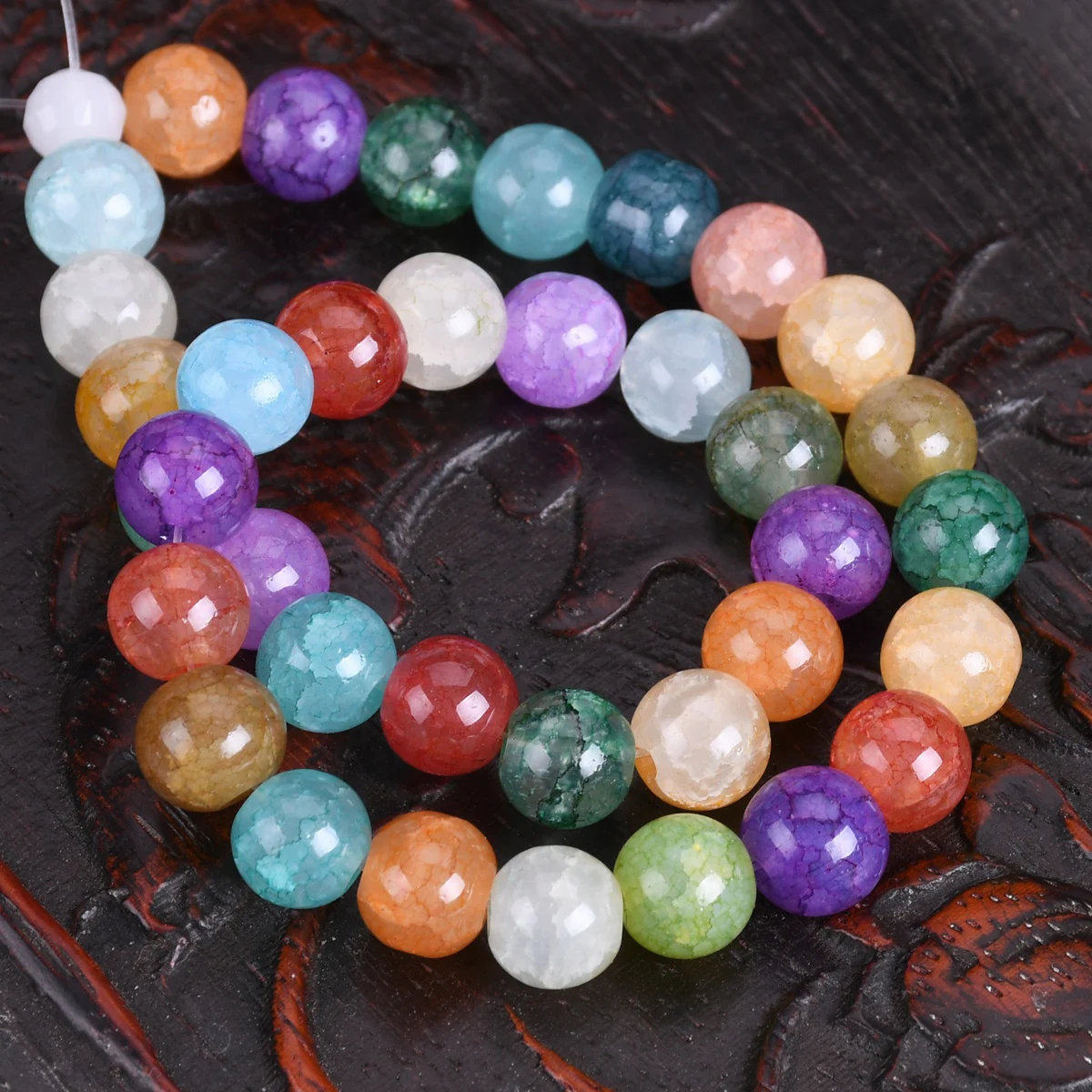 30pcs Round 8mm Crackle Crystal Glass Loose Cracked Beads Lot for Jewelry Making DIY Bracelet Findings