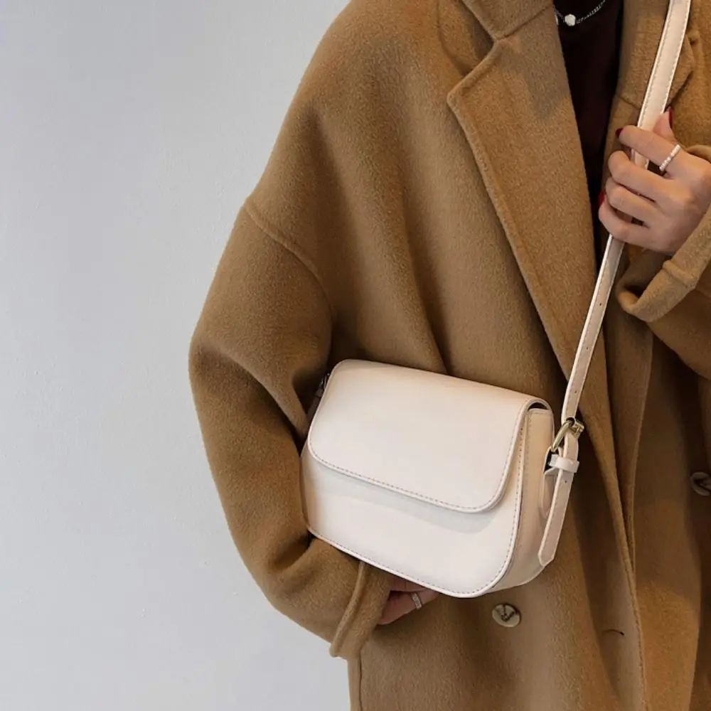 Simple Square Flap Crossbody Shoulder Bag Leather Coin Purse PU Shoulder Bag Korean Style Solid Color Women Crossbody Bag Girl