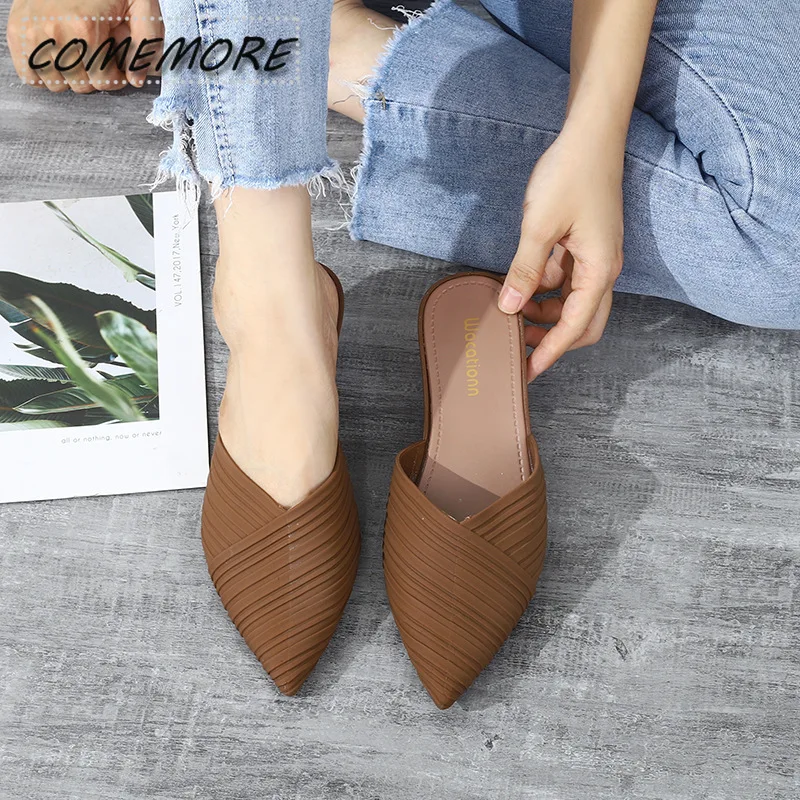 Fashion Korean Style Pointed Toe Toe Toe Casual Slippers for Women Elegant Middle Heel Jelly Sandals Beach Shoes Comfort Outside