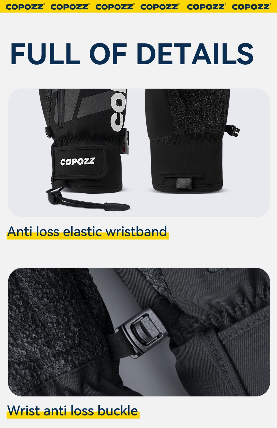 COPOZZ Kevlar verdickte Skihandschuhe Winter Männer Frauen 3M Thinsulate Thermo-Snowboard-Handschuhe wasserdichte warme Fäustlinge Skihandschuhe – Detail 11