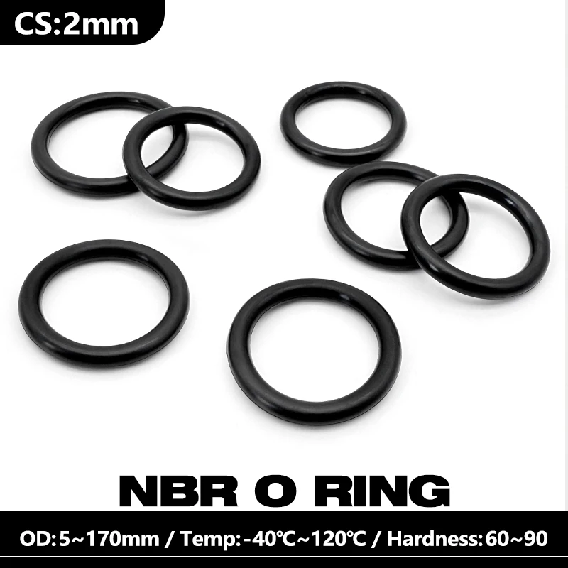 50pcs NBR Nitrile O Ring CS 2mm OD5-40mm Oil Resistant Rubber Sealing Washer Plumbing Pipe Hydraulic Leakproof Gasket