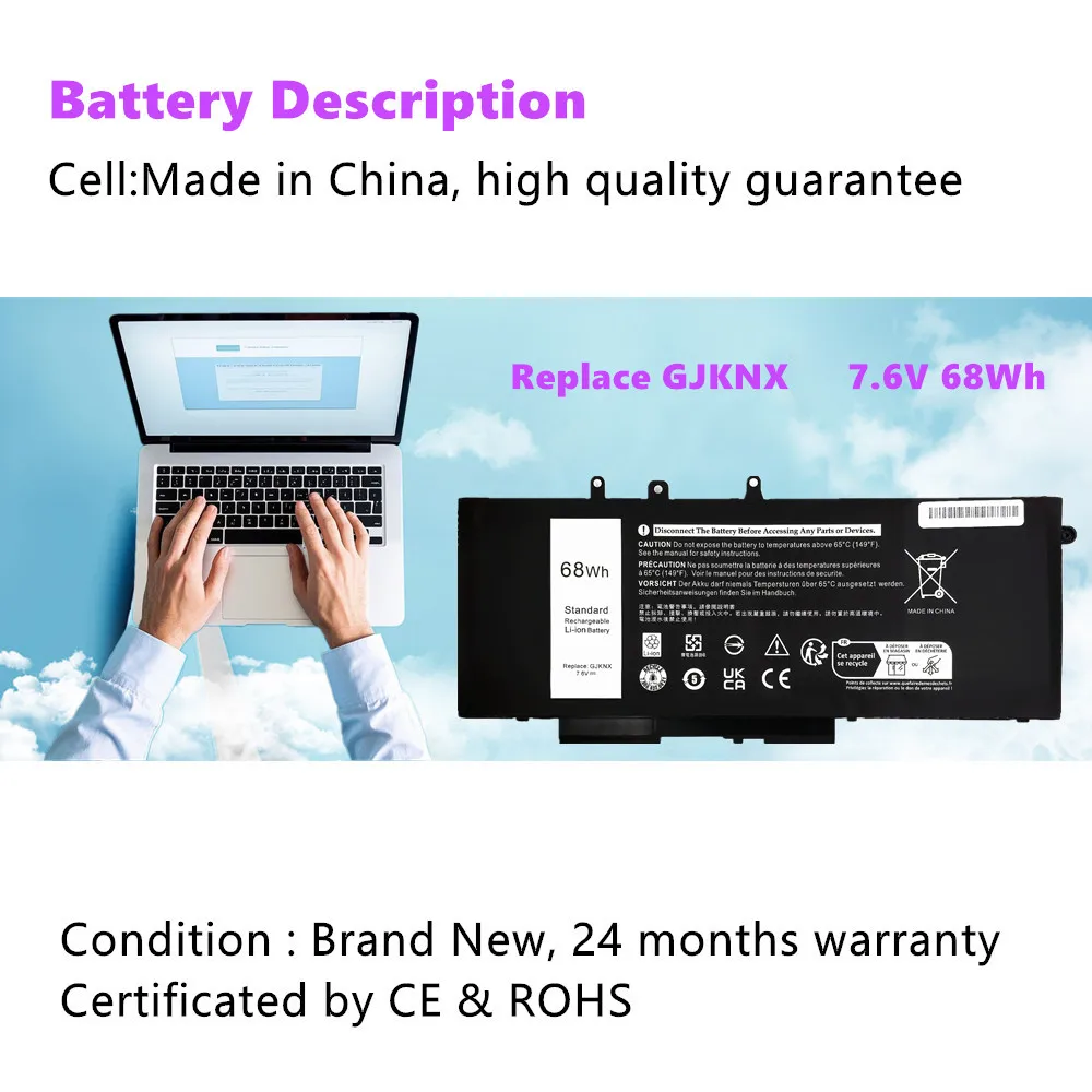 GJKNX Battery For Dell Latitude 5480 5580 E5280 5288 E5288 E5480 5488 5490 E5490 5491 E5491 5495 5580 E5580 5590 E5590 E5591