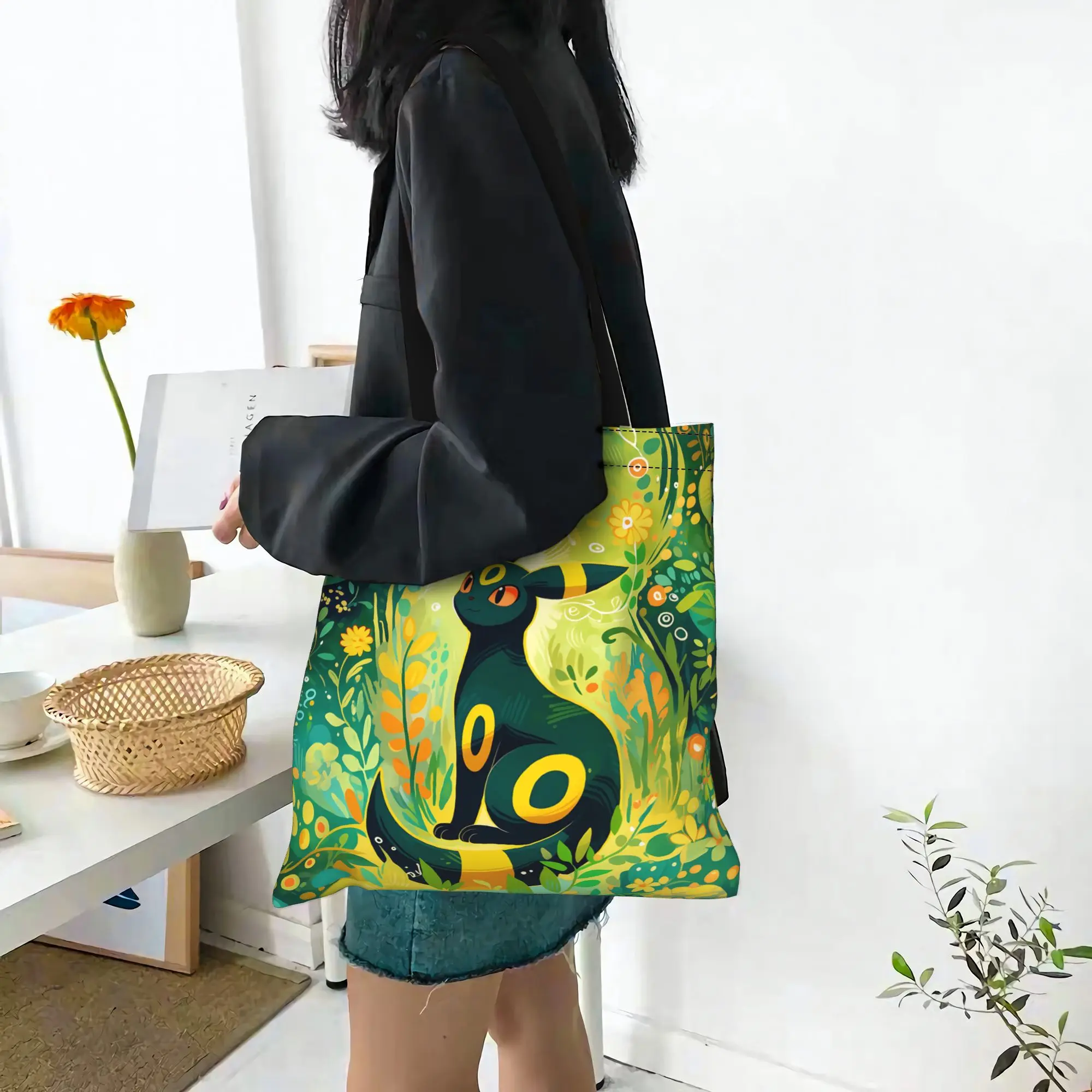 Fashion Women's Bag Pokemon Shopping Bag Eevee Eeveelution Canvas Tote Bag Women'S Shoulder Handbag Christmas Gift