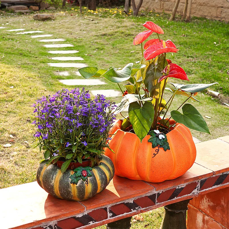 HYS Potted Plant for Home Vintage Creative Personalized Balcony Courtyard Garden Pumpkin Decorative Ornament Plant Potted Plant