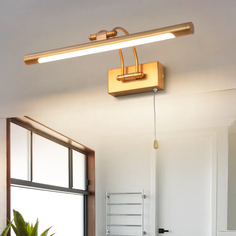 Ângulo ajustável LED Lâmpada de parede, Espelho de Luz, Impermeável, Aço Inoxidável, Banheiro Iluminação, Casa e Hotel, Ouro e Prata