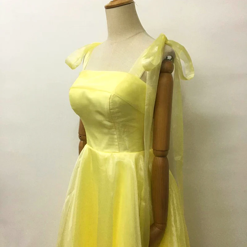 Vestido de gasa de satén amarillo de lujo para mujer, correa de hombro ajustable, fiesta de invitados de Noche, Vestidos de Novia elegantes, largos