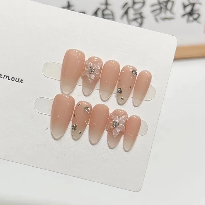 Iced Nude Gradient French Manicure 10Pcs /Set Full Cover False Nails Press on Nails Fake Nails Diy Pure Handmade Removable