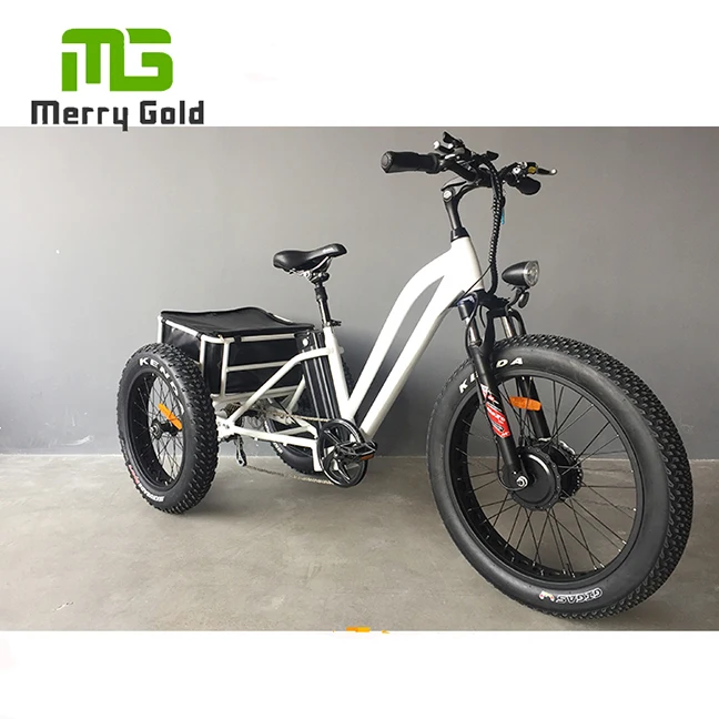 Aluminum Alloy Rear Basket Electric Fat Tire Tricycle With 48v 500w Front Electric Motor