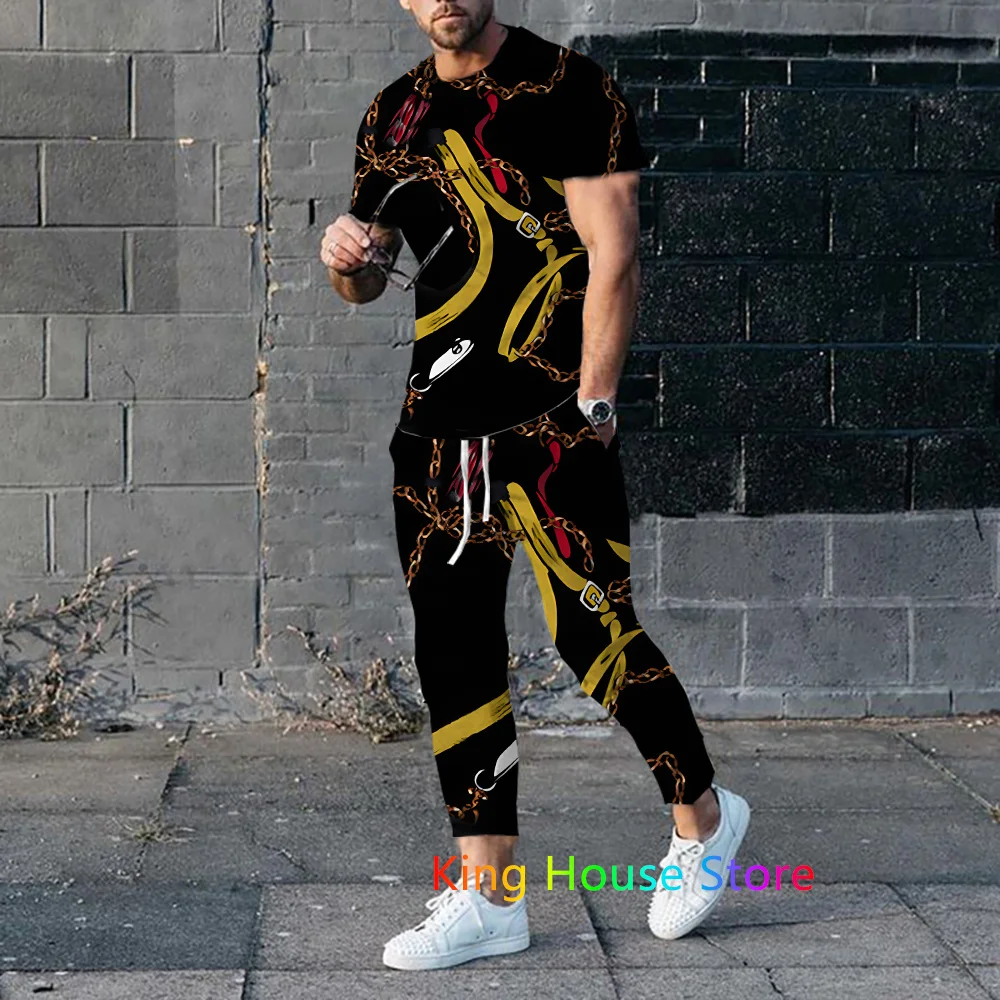 Tracksuit Set Men 2 Piece Men\'s Clothing Suit Summer Streetwear 3D Luxury Short Sleeve Trouser Sportswear Jooging Outfit Suit