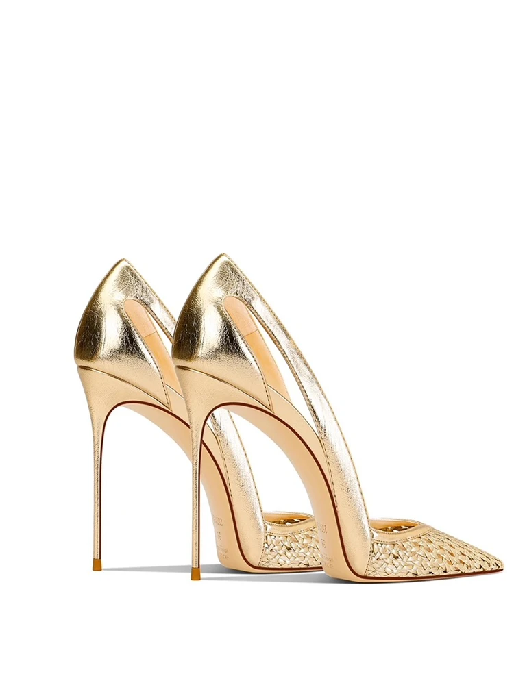Thin high-heeled sandals spring and summer new pointed shallow knitted stitching shoes banquet large size small size women shoes