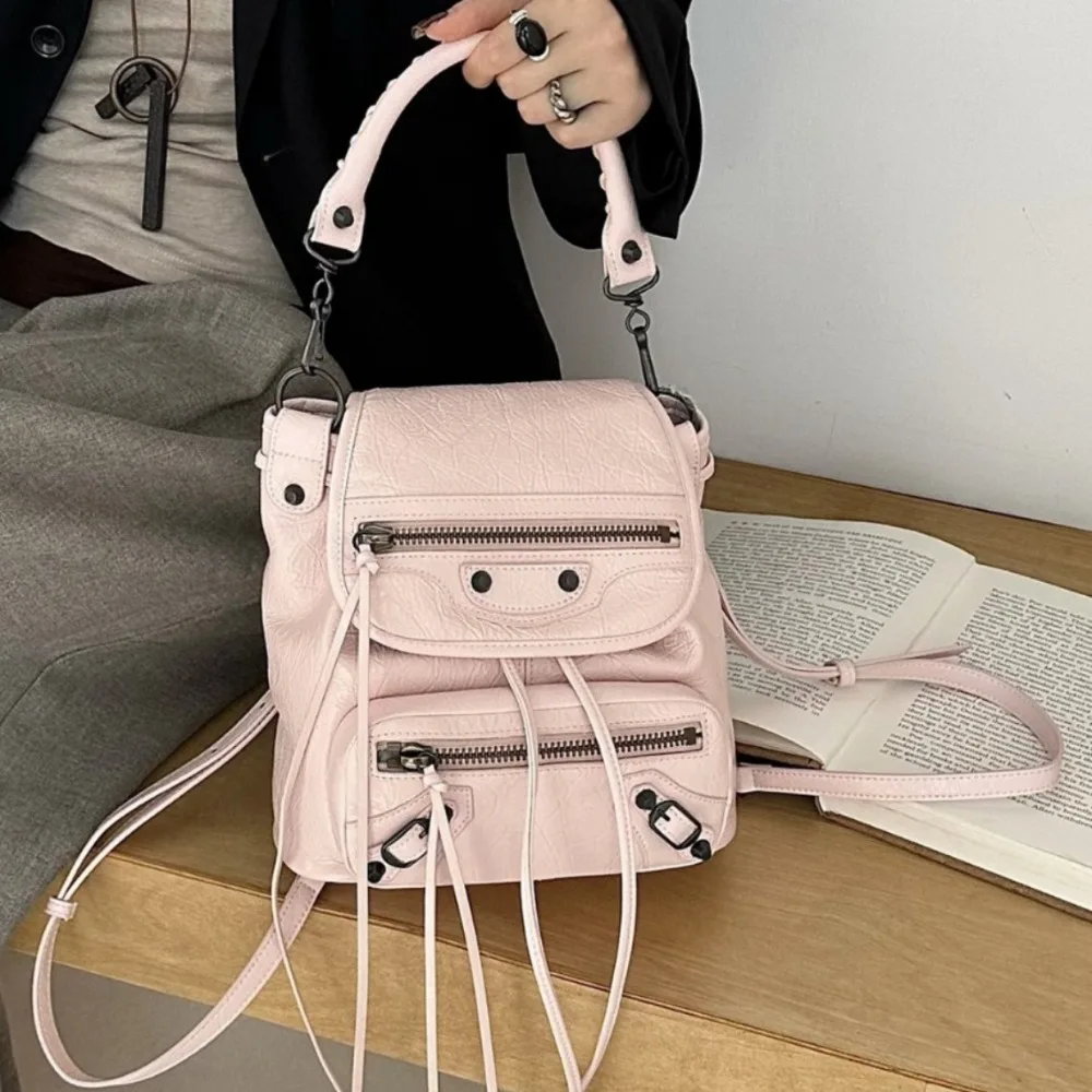 Locomotive Backpack Leather Rivets Large Capacity Backpack Women's Handbag Unique Versatile Texture Stylish Simple Casual Daily