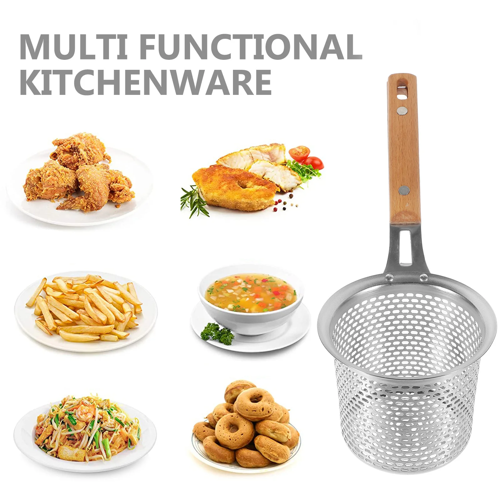 

1pc Stainless Steel Strainer Spoon Fine Mesh For Pasta Noodles Hot Pot Food Serving Kitchen Tools Colander Basket