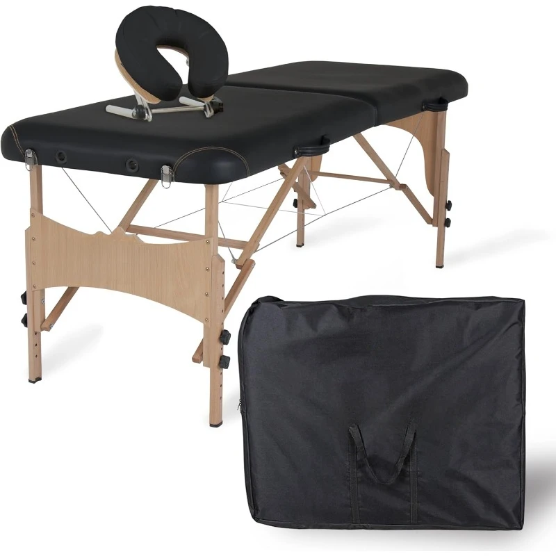 Portable Massage Table Package Shasta - All-In-One Treatment Bed w/ Adjustable Face Cradle, Pillow & Carrying Case, Black