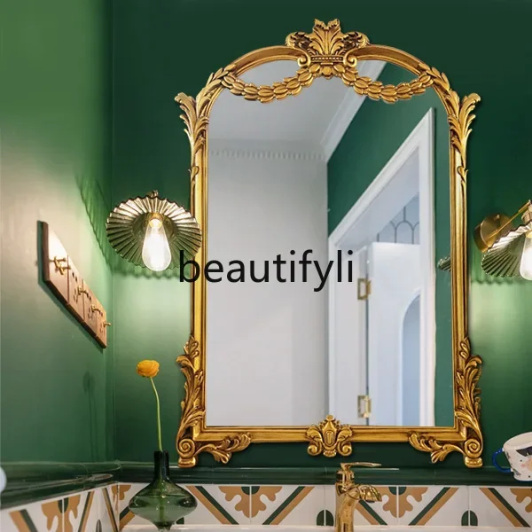 

ls 42French European carved retro light luxury arched bathroom mirror hanging mirror toilet dressing decorative mirror