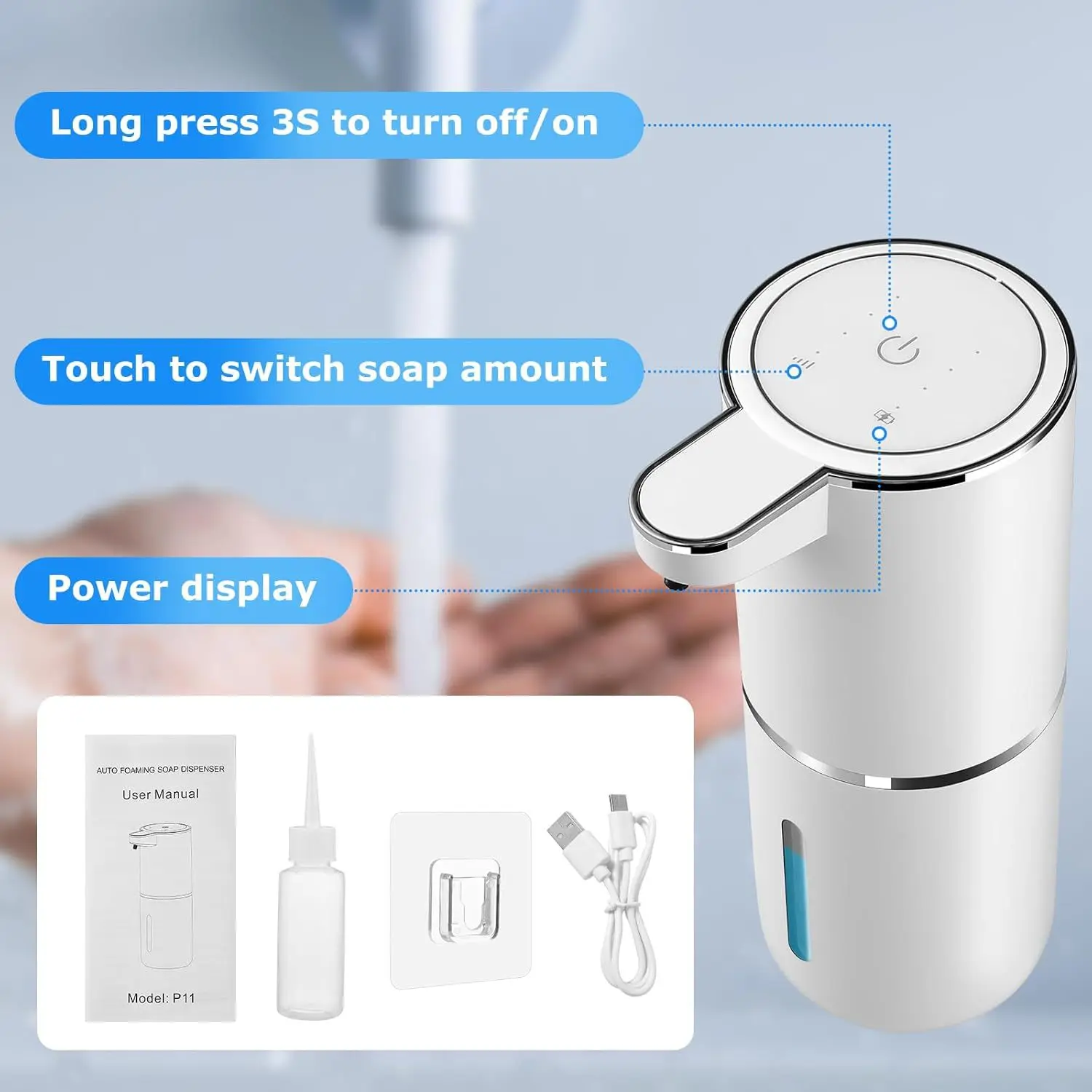 

Intelligent Digital Soap Dispenser P11 Automatic Hand Sanitizer Wall-mounted Foam Washing Mobile Phone Induction Soap Dispenser