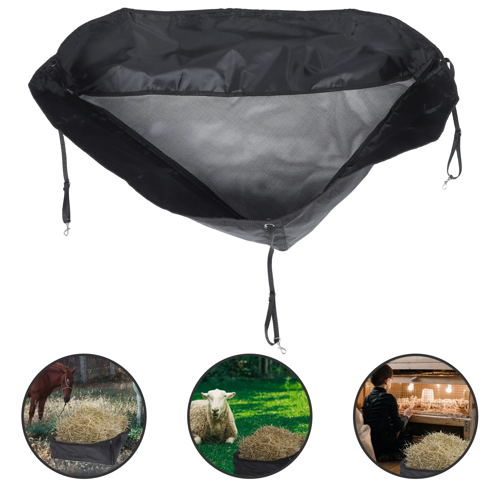 큰 말 사료 보관 주머니, 메쉬 바닥, 강화된 모서리, 고강도 급식망, 말 느린 급식기, 야외용