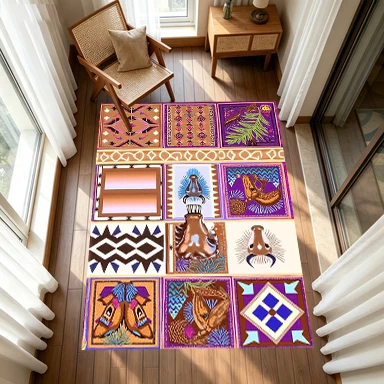African Wildlife Tribal Patchwork Carpet Floor Mat Bohemian Ethnic Geometric Pattern Wear-Resistant Floor Mat Suitable for Home Living Room