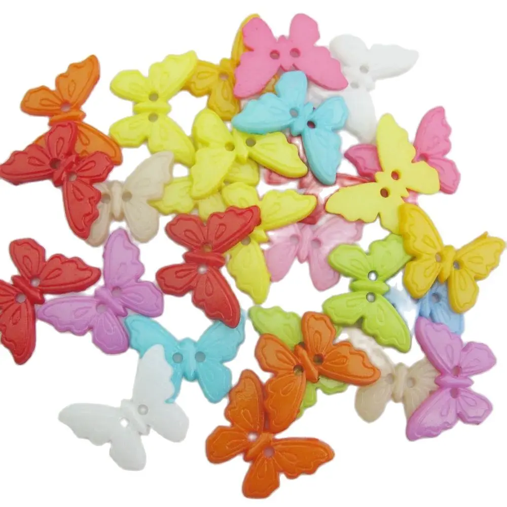 NBNVKL 50Pcs Assorted Colors Small/Big 2 Holes Flatback Plastic Butterfly Buttons For Garment Sewing Supplies