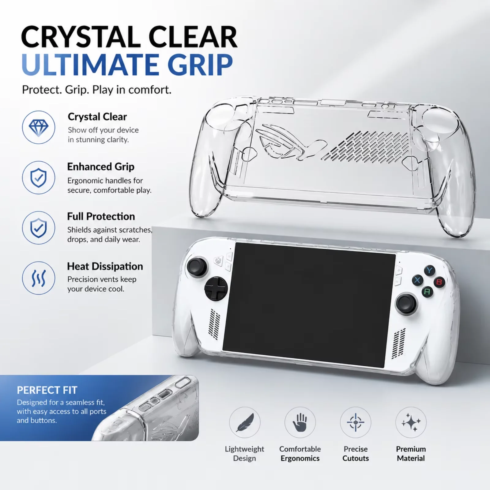 The Shockproof Crystal Protective Case ROG Ally X Handheld - High Transparency PC Cover & Sweatproof Game Accessory Game