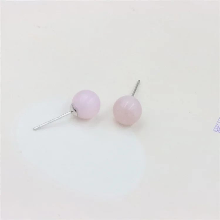 

ZFSILVER 100% 925 Sterling Silver Fashion Natural Ball Beads Rose Quartz Stud Earrings For Women Jewelry Gemstone Brincos Party