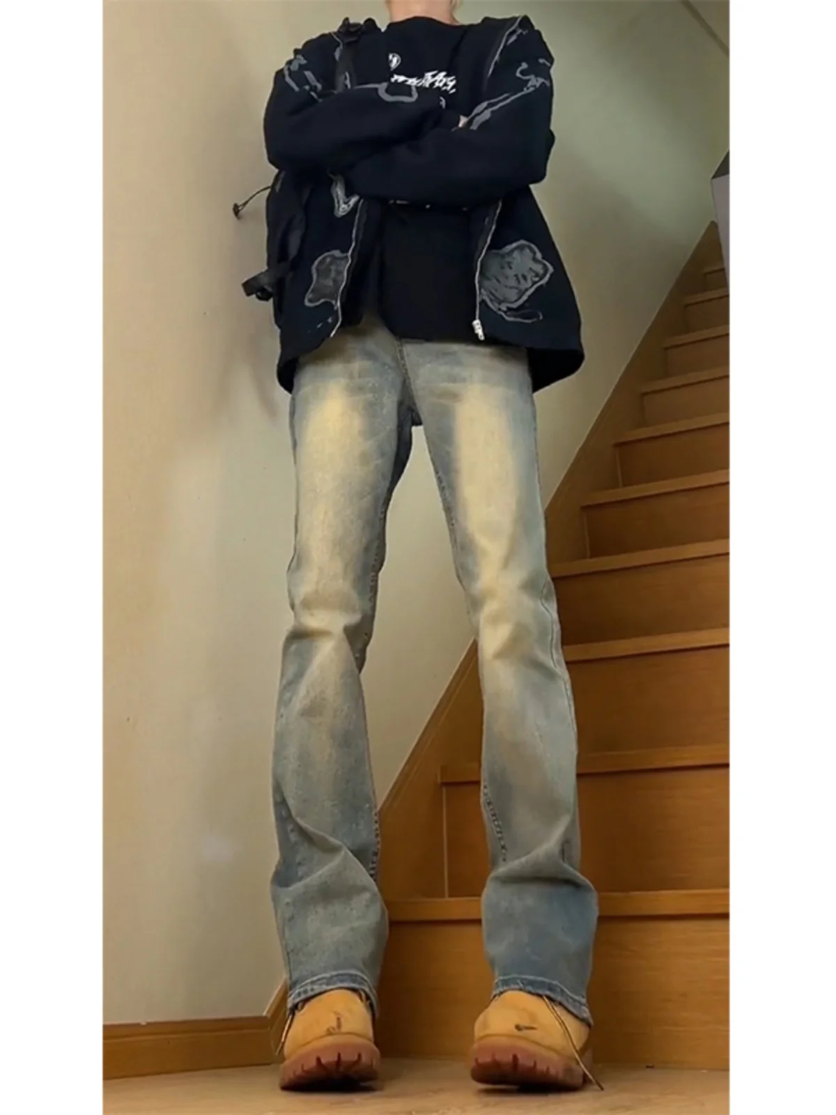 로우 웨이스트 스트레이트 레그 진 남녀공용 키 큰 사이즈 슬림핏 아메리칸 바이브 부츠컷 팬츠 블루 레트로 청바지 청소년 패션